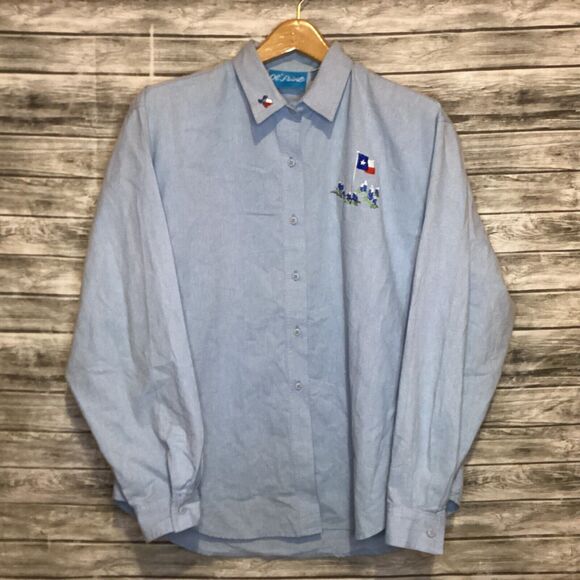 Vintage Ol' Paint Shirt Womens XL Blue Austin Texas Chambray Embroidered - Picture 2 of 10